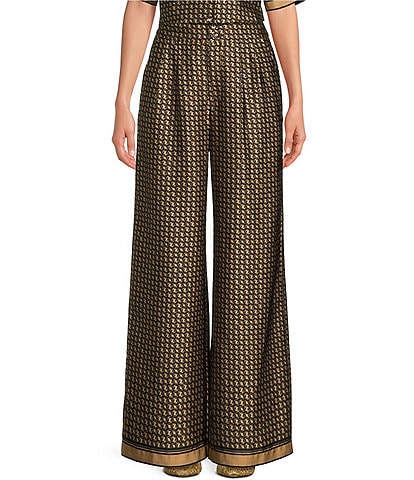 Le' AL.X Coordinating Printed High Waisted Straight Leg Satin Coordinating Trouser Pants