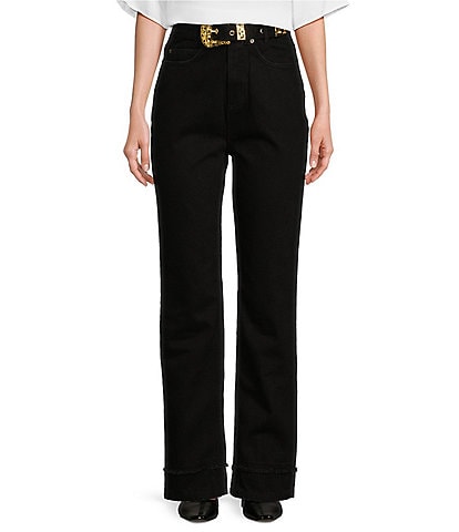 Le' AL.X Denim Built-In Western Belt High Rise Straight Leg 5-Pocket Jeans