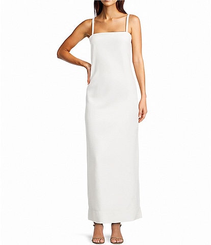 Le' AL.X Denim Square Neck Spaghetti Strap Back Split Hem Column Coordinating Maxi Dress