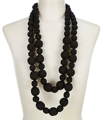 Le' AL.X Dual Strand Silk Wrapped Ceramic Beaded Adjustable Cord Long Necklace