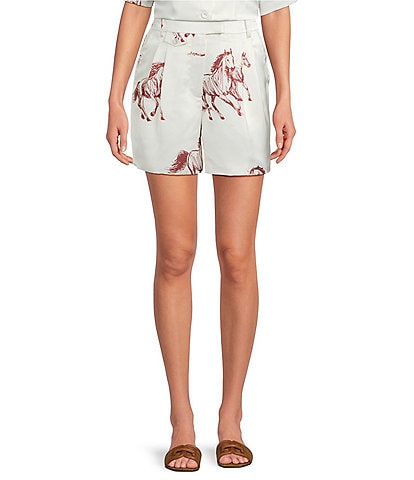 Le' AL.X Horse Motif Satin High Rise Coin Pocket Trouser Coordinating Shorts