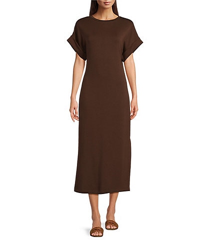 Le' AL.X Knit Crew Neck Short Cuffed Sleeve Midi T-Shirt Dress