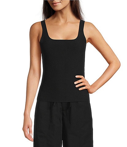 Le' AL.X Knit Ribbed Sqaure Neck Tank Top