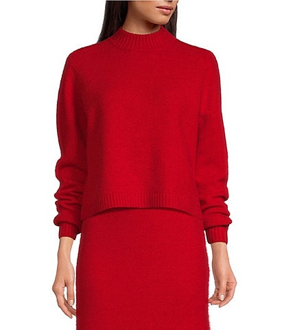 Le' AL.X Mohair Wool Blend Knit Mock Neck Long Sleeve Pullover Cropped Coordinating Sweater