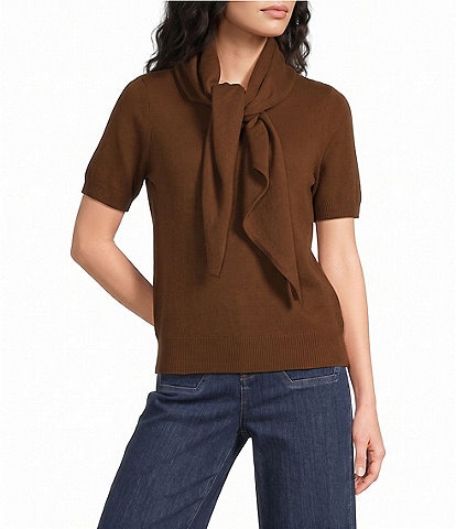 Le' AL.X Scarf Collar Crew Neck Short Sleeve Sweater