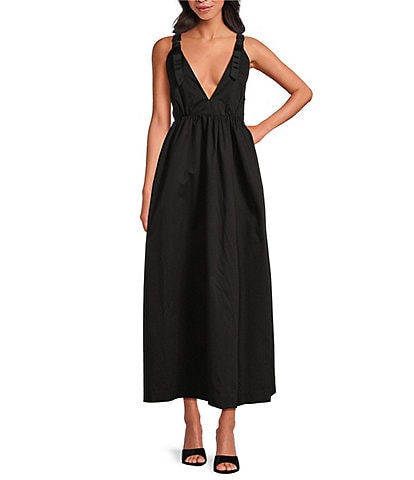 Le' AL.X Sleeveless V-Neck Side Pockets Parachute A-Line Midi Dress