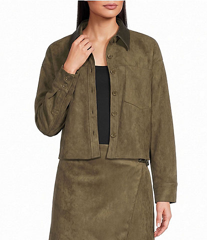 Le' AL.X Suede Crocodile Collared Long Sleeve Coordinating Jacket