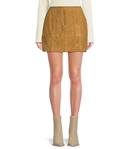 Le' AL.X Suede Pick Stitch High Rise Pencil Mini Skirt