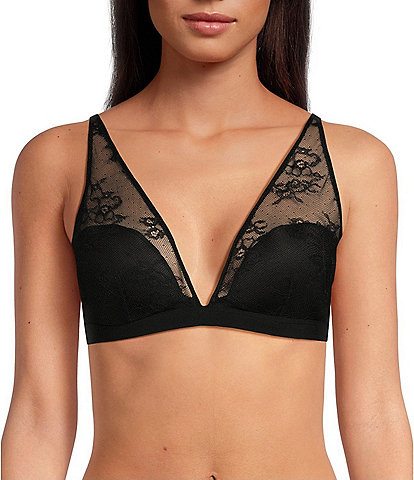 Le' AL.X Woven Lace Pattern V-Neck Demi Padded Adjustable Strap Bralette