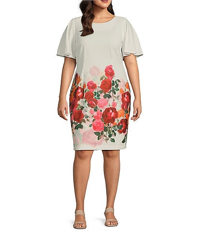 Le Bos Plus Size Boat Neck Floral Print Sheath Dress