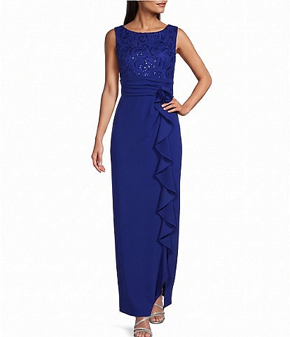 Le Bos Scuba Side Cascade Embellished Gown