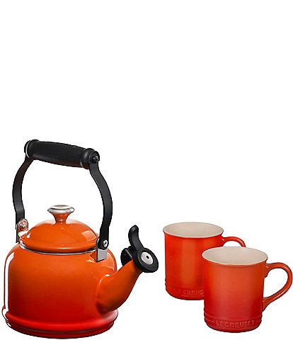 Le Creuset Demi Kettle w/ Stainless Steel Knob and Mugs Set