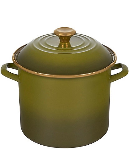 Le Creuset Enamel On Steel Stockpot with Gold Knob, 10-Quart- Olive