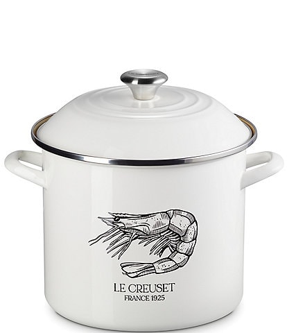 Le Creuset Enamel Steel 10-Quart Covered Shrimp Seafood Stockpot- White