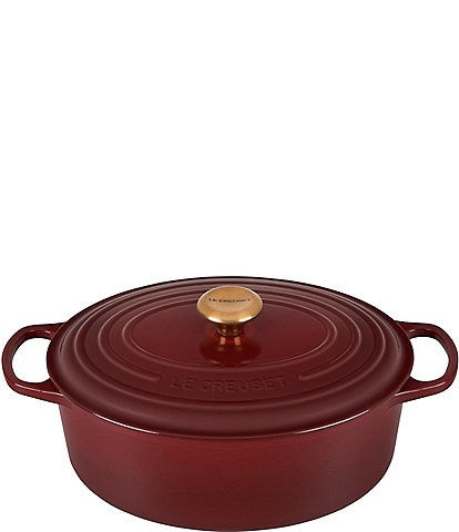 Le Creuset Signature 6.75-Quart Oval Enameled Cast Iron Dutch Oven with Gold Stainless Steel Knob - Rhone