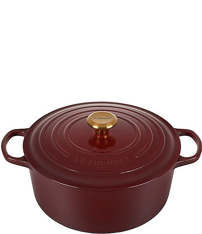 Le Creuset Signature 7.25-Quart Round Enameled Cast Iron Dutch Oven with Gold Stainless Steel Knob- Rhone