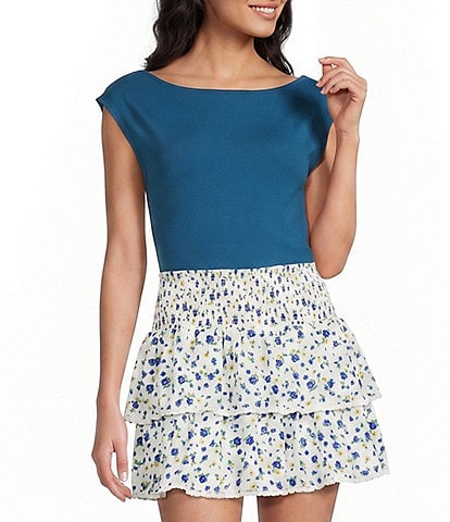 Le Lis Boat Neck Cap Sleeve Open Back Bodysuit