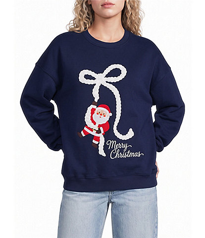 Le Lis Long Sleeve Merry Xmas With Santa And Ribbon Graphic Sweatshirt