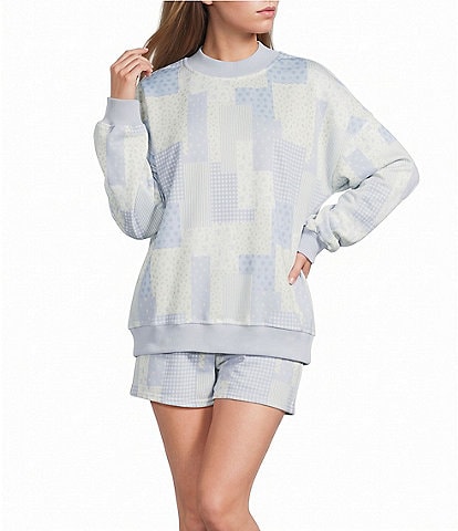 Le Lis Patchwork Print Mock Neck Long Sleeve Sweatshirt