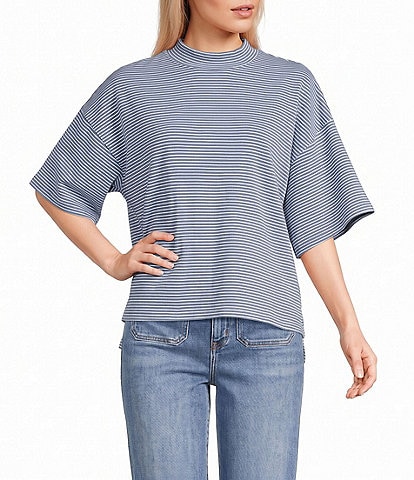 Le Lis Striped Mock Neck Short Sleeve Top