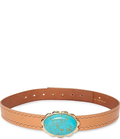 Lele Sadoughi Horizon Oasis Station Turquoise Scalloped Leather Belt