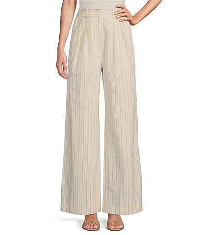 Antonio Melani Lennox Pin Stripe Pleated Cotton Linen Blend Coordinating Trouser Pant