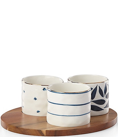 Lenox Blue Bay Assorted Snack Bowls and Wood Tray Set