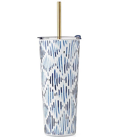 Lenox Blue Bay Ikat Double-Wall Stainless Steel Tumbler With Straw