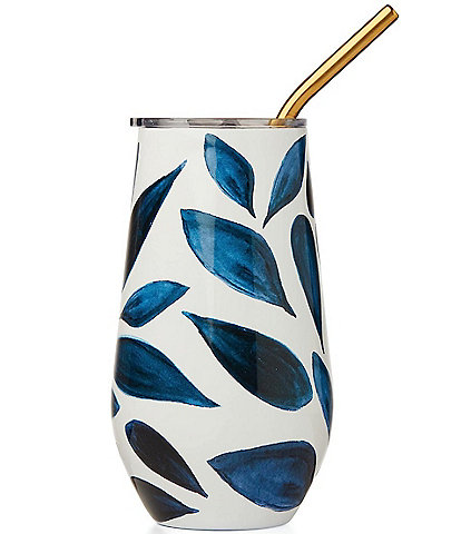 Lenox 895728 Blue Bay Dot Pattern Stainless Steel Tumbler with Straw