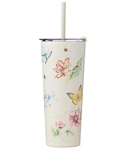 Lenox Butterfly-Meadow Cream Stainless Steel Tumbler With Straw