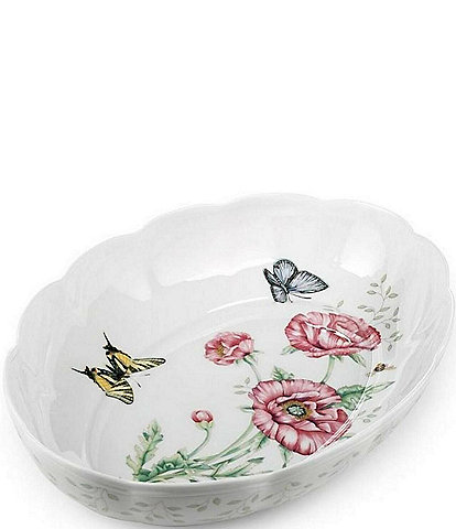 Lenox Butterfly Meadow Floral Scalloped Porcelain Oval Baker