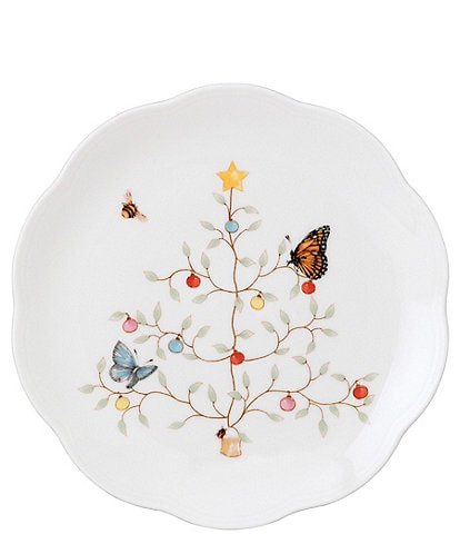 Lenox Butterfly Meadow Christmas Tree Seasonal Dessert Plates, Set of 4