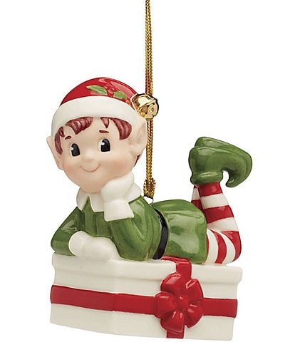 Lenox Christmas Elf on Present Ornament