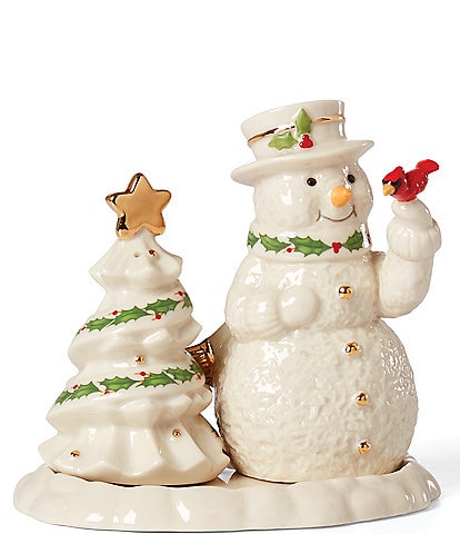 Lenox Christmas Happy Holly Days Snowman & Tree Salt and Pepper Set