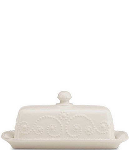 Lenox French Perle Scalloped Stoneware Covered Butter Dish