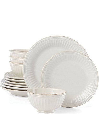 Lenox French Perle Groove White 12-Piece Plate & Bowl Set