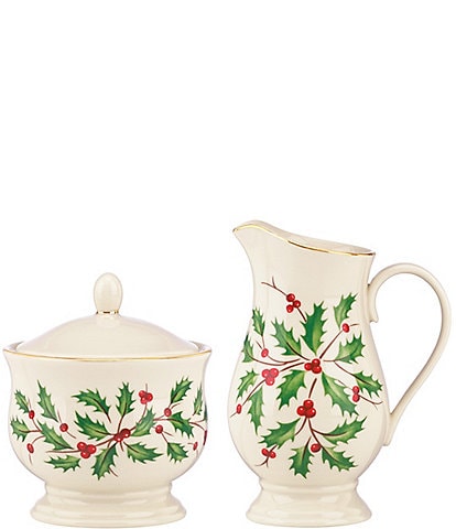 Lenox Holiday Festive Holly And Berry Creamer & Sugar Set