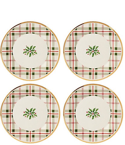 Lenox Holiday Tartan Plaid Accent Plates With 14K Gold Accents, Set of 4