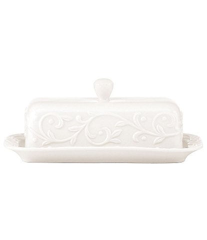 Lenox Opal Innocence Carved Scroll Porcelain Covered Butter Dish