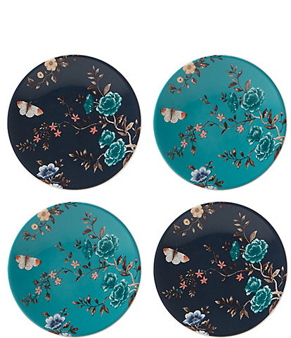 Lenox Sprig & Vine Navy and Turquoise Tidbits Plates, Set of 4