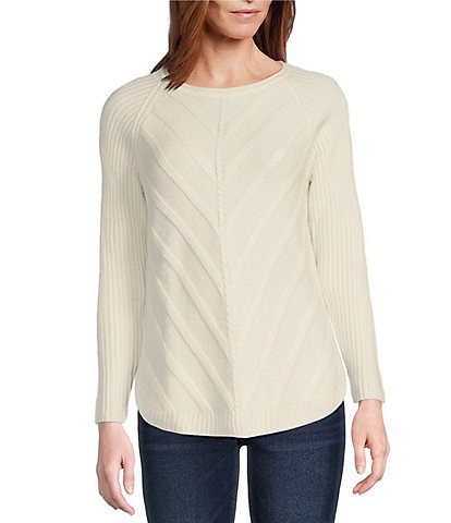 Leo & Nicole Petite Size Diagonal Pattern Crew Neck Long Sleeve Sweater