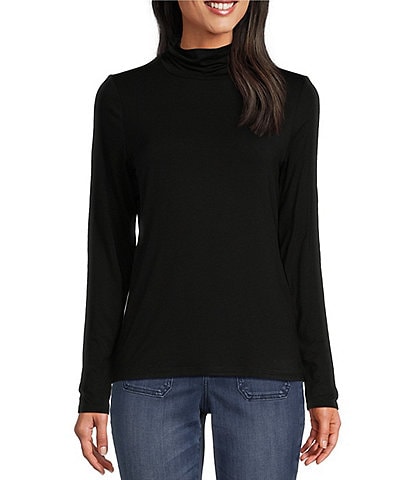 Leo & Nicole Ruched Mock Neck Long Sleeve Knit Top