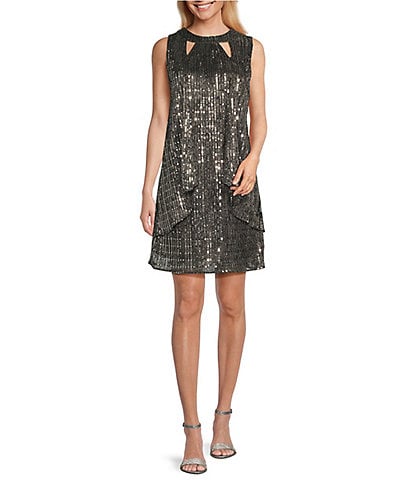 Leslie Fay Cutout Crew Neck Sleeveless Sequin Dress