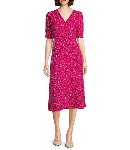 Leslie Fay V-Neck Empire Waist Midi Dress