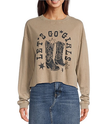 Let's Go Girls Long Sleeve Cropped Tee Shirt