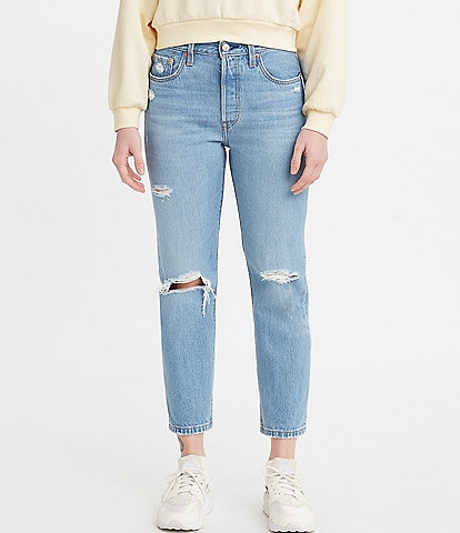 501 Straight Leg Distressed Cropped Jeans