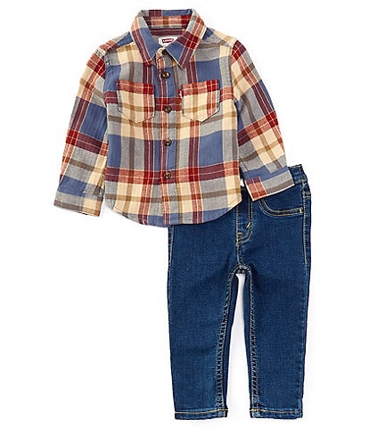 Levi's® Baby Boys 12-24 Months Long Sleeve Herringbone-Weave Flannel Shirt and Tapered Denim Jeans Set