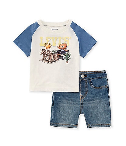 Levi's® Baby Boys 12-24 Months Raglan-Sleeve Color Block Bear Graphic T-Shirt & Denim Shorts Set