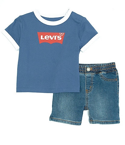 Levi's® Baby Boys 12-24 Months Short Sleeve Batwing Ringer Tee and Denim Short Set