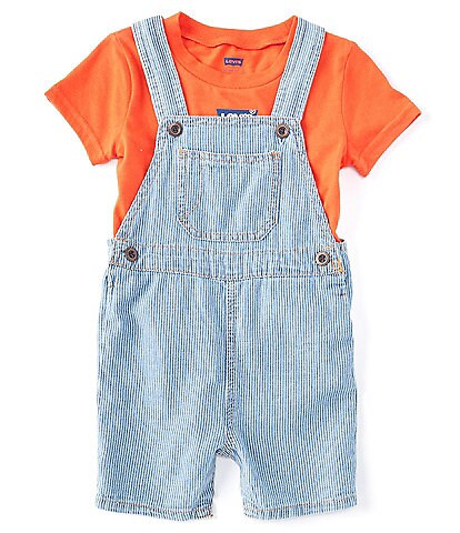 Levi's® Baby Boys 3-24 Months Short-Sleeve Mini Batwing Knit Tee & Striped Denim Shortall 2-Piece Set